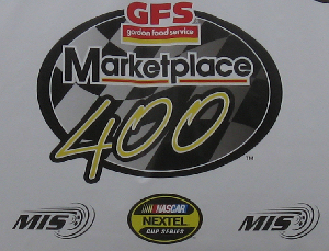 The logo of Michigan International Speedway (MIS), NASCAR and the Gordon Food Service (GFS) 400 mile race.